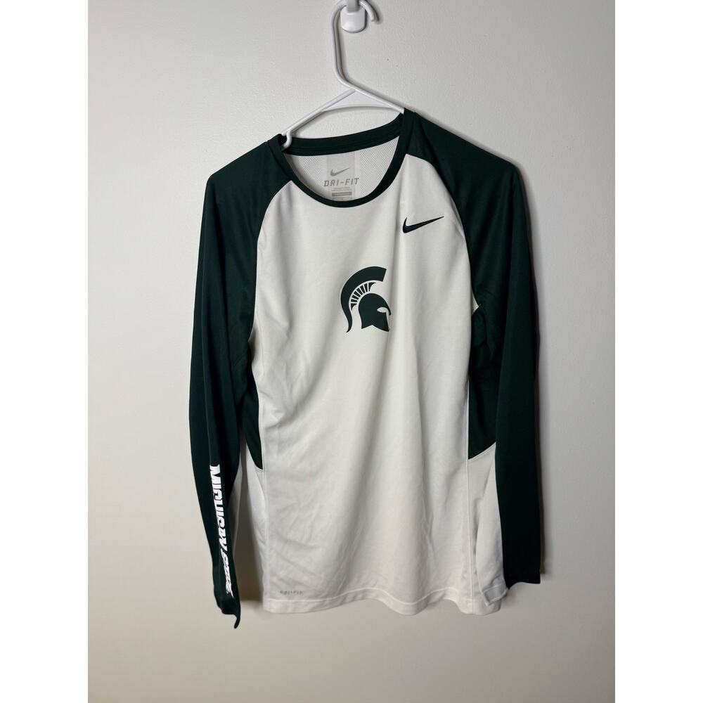 Nike Michigan State Long Sleeve White Green Dri-Fit Athletic Medium